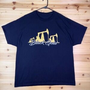 Black Gold T-Shirt Mens Large Black Pumpjack Oilfield Short Sleeve Tee Shirt